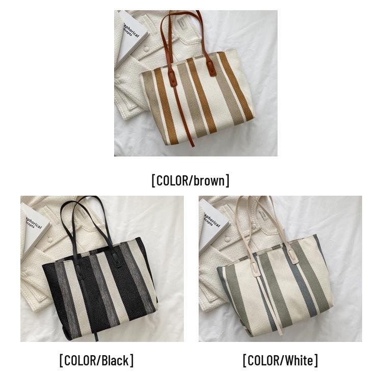 Korean Style Women's Large Capacity Vertical Stripe Shoulder Tote - 2021 Fashion Handbag