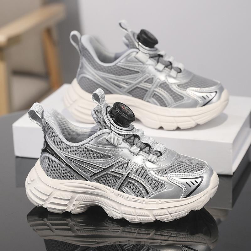 

Children s trend sneakers 2025 spring new boys mesh shoes girls running shoes rotating buttons 39