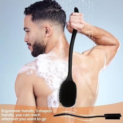 1 Peça Silicone Cabo Longo Corpo Costas Dupla Face Escova de Chuveiro Usada para Limpeza Profunda e Durável Acessórios de Banheiro Chuveiro