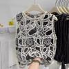 Knitted Crochet Hollow Lace Vest Shirt Women's Summer New Jacquard Contrasting Sleeveless Top