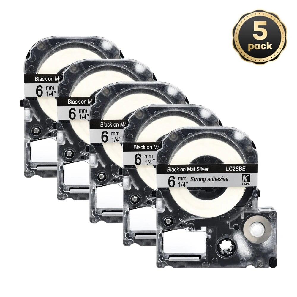 5 Packungen 6 mm mehrfarbige Etiketten, kompatibles Epson-Etikettenband SS6KW LC-2WBN9 SC6YW SC6BW SC6RW für Kingjim Epson-Drucker LW300 LW400