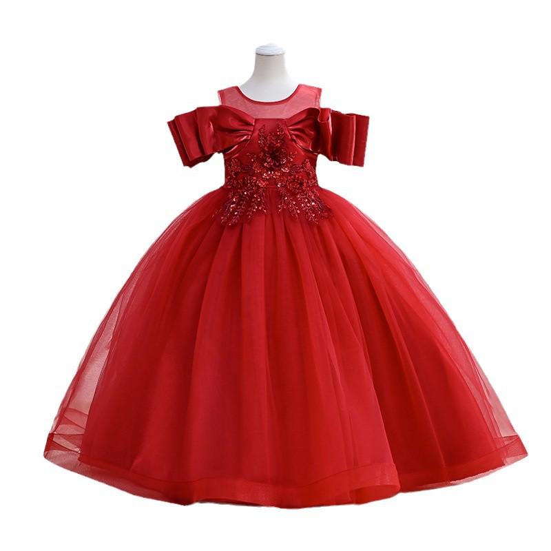 European & American Girls' Mesh Puff Skirt Long Princess Dress - Formal Flower Girl Evening Wear