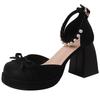 Bow thick heel Mary Jane shoes women's new spring and summer with skirt sweet high heels