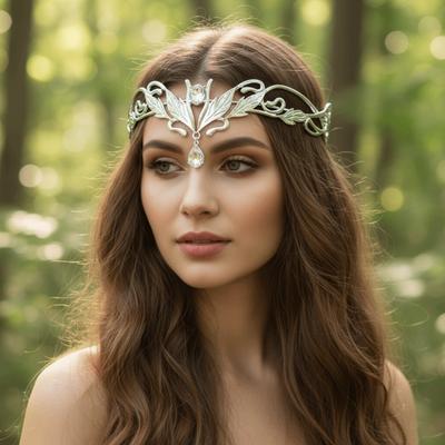 Vintage King Round Elves Crown Baroque Forehead Goddess Tiaras Leaf Leaves Luxury Alloy Rhinestone Headdress Wedding Ceremony