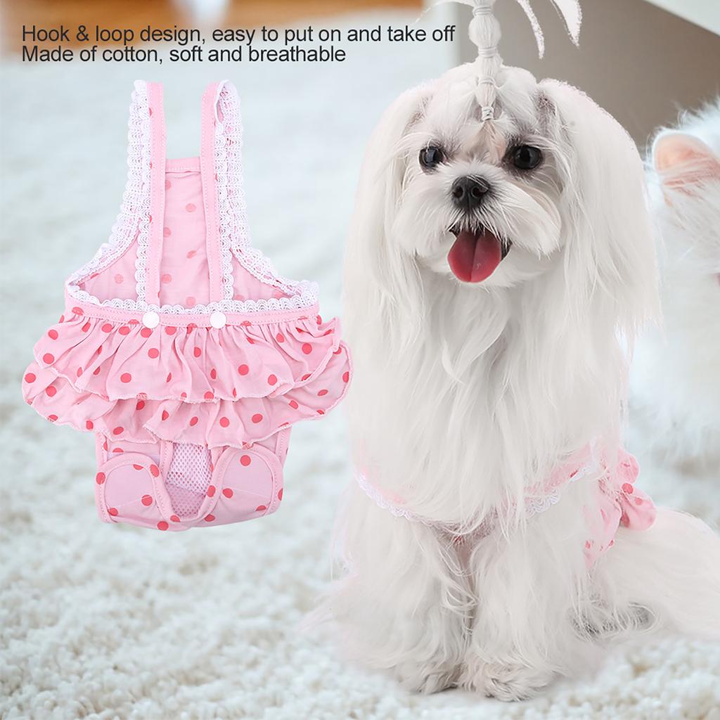 Cotton Breathable Sweet Dots Menstrual Sanitary Suspender Pants for Pet Dog Puppy(Pink, S)