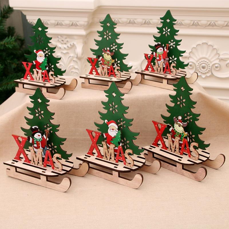 Wooden Christmas Tree Painted Assembly DIY Xmas Sled Ornaments Noel  Merry Christmas Decor Navidad Happy New
