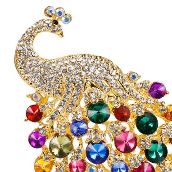 Peacock Brooch Shiny Rhinestone Bird Pershing Shapr Colorfl Anti-rust Exquisite Colorfast Scraf Clothes Pin