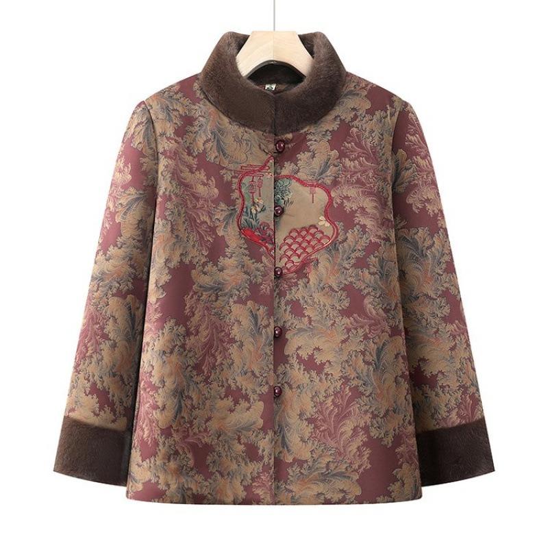 Winter cotton-padded jacket with fleece and thicker women's winter warm jacket old lady cotton-padded jacket