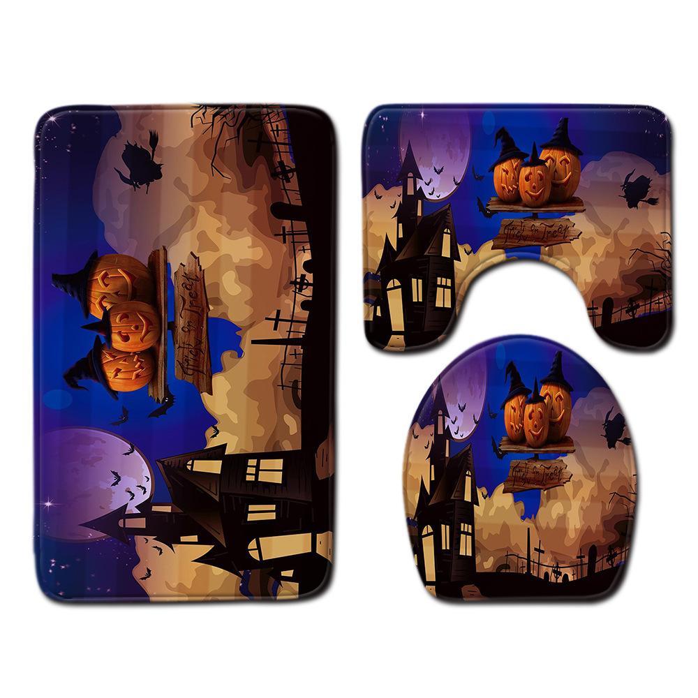 Halloween Shower Curtain Floor Mat Combination Four-Piece Household Door Mat Bedroom Non-Slip Carpet