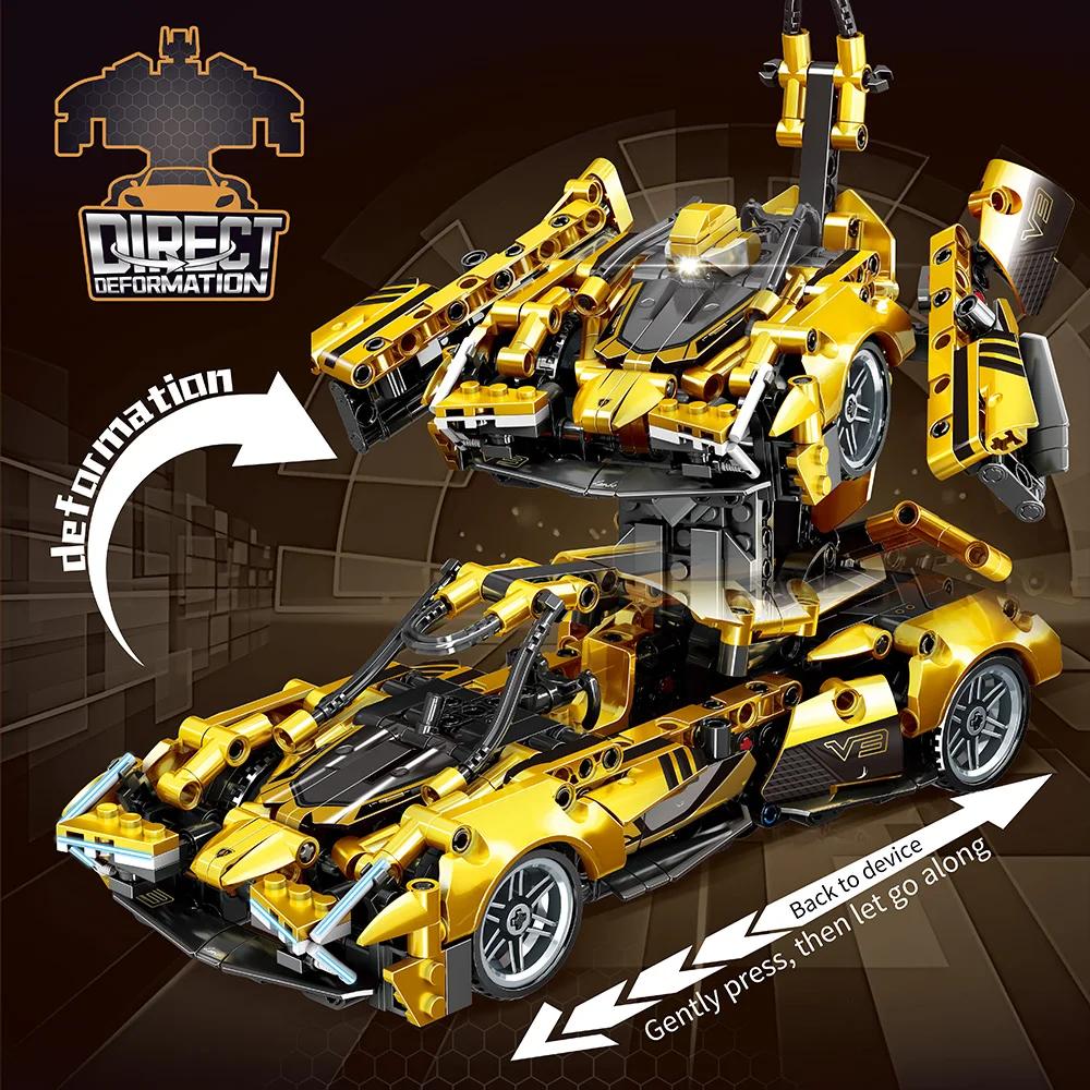 Transforming Robot Building Block Kit, 2 in 1 Robot Super Car Building Set, Direct Deformation, Rebound Device,Gifts for Boys