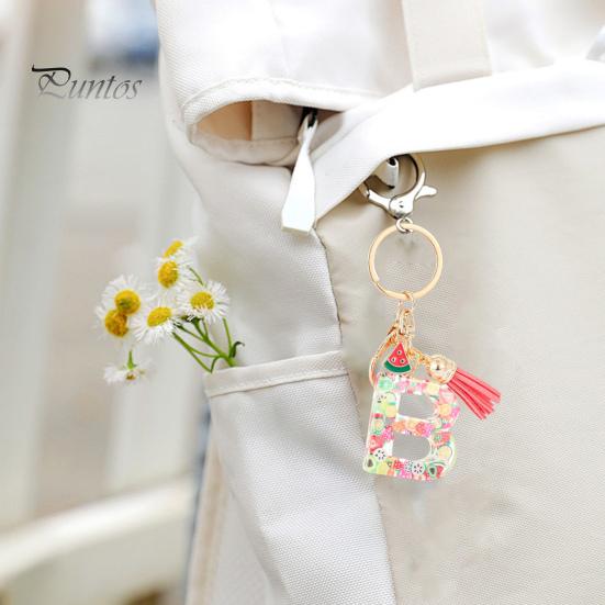 Fruit Elements Keychain Acrylic 2D Monogram Initial Letter Key Ring Kiwi Watermelon Grapefruit Key Chain