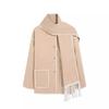 2023 Autumn/Winter Women's European and American Fashion Thick Woolen Coat with Tassel Scarf