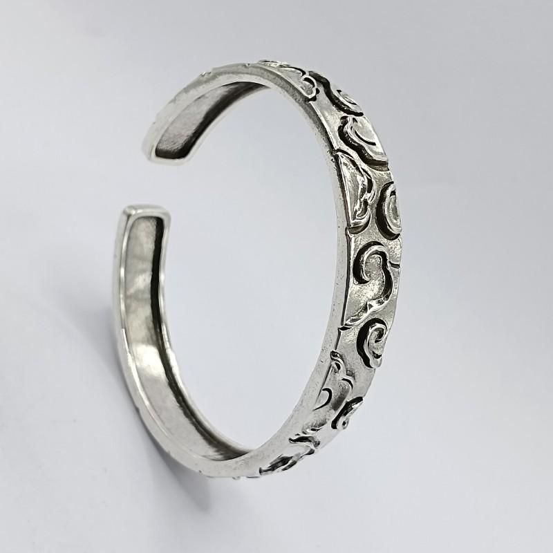 Mens Vintage Open Bangle With Cloud Motif Handcrafted Antique Plated Copper Bracelet