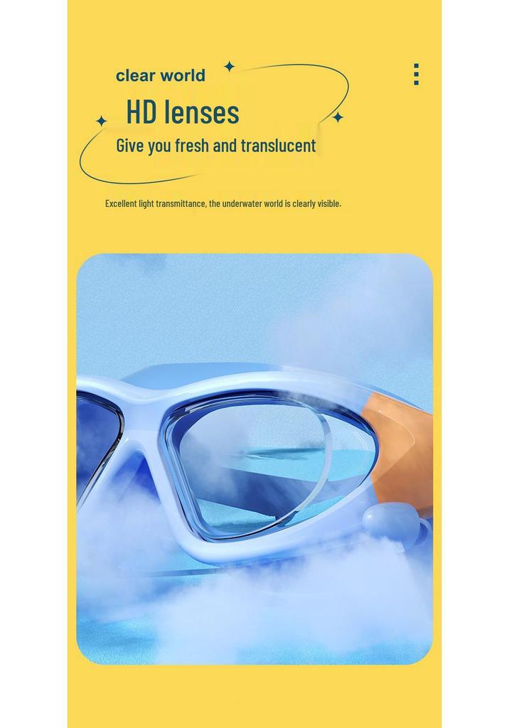 Children's Large Waterproof Anti-Fog HD Diving Goggles with Integrated Earplugs for Boys and Girls.