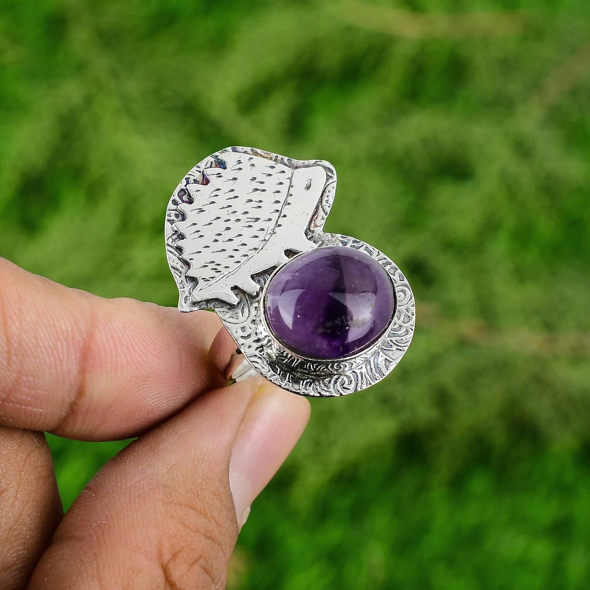 

Star Amethyst Gemstone 925 Silver February Birth Handcrafted Bezel Ring Jewelry Adjustable