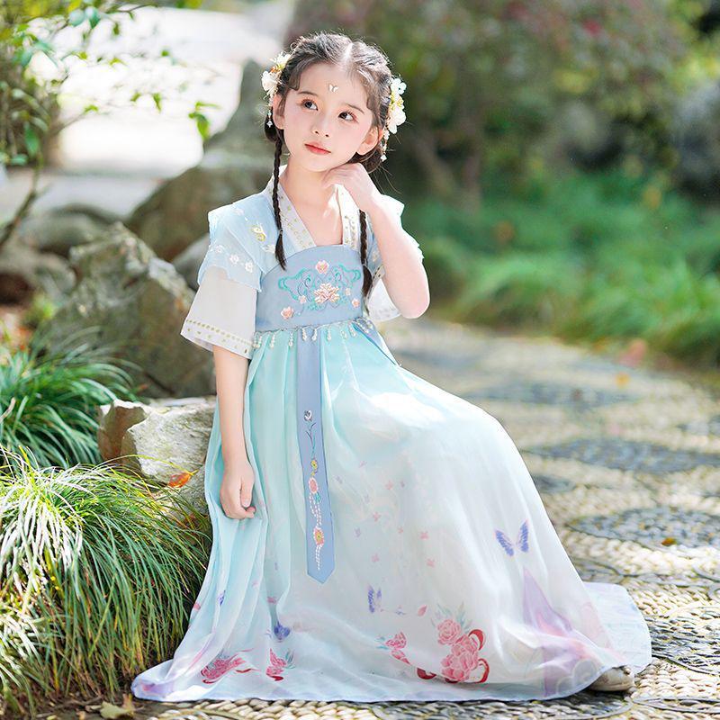 Girls' 2026 Summer Hanfu Dress: New Chinese Style Tang Suit Costume