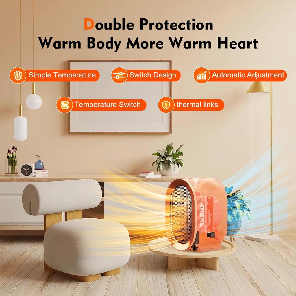 Chauffage en céramique PTC 1200W avec 2 Modes, chauffage d'espace Portable, Protection contre le basculement et la surchauffe, chauffage de sécurité rapide et silencieux