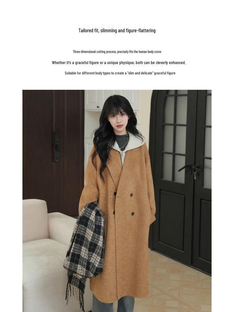 Korean-Style Double-Sided Wool Coat: Elegant, Versatile, Loose-Fitting, Long Women's Outerwear for Autumn and Winter