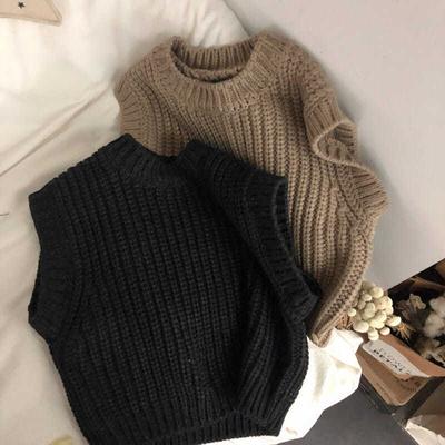 Children's Spring and Autumn Thick Striped Knit Vest Middle and Small Children Literary Casual Sleeveless Tunic