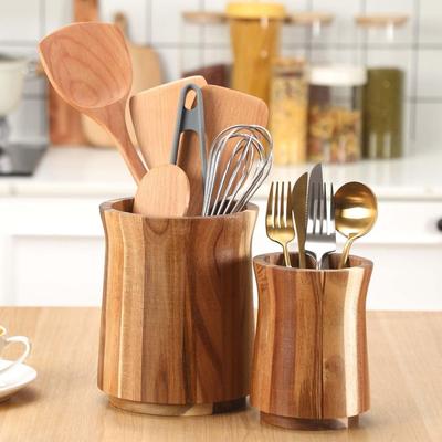 Acacia Wood Cutlery Holder 360° Rotating Utensil Storage Box New Kitchen Utensil Holder  Countertop
