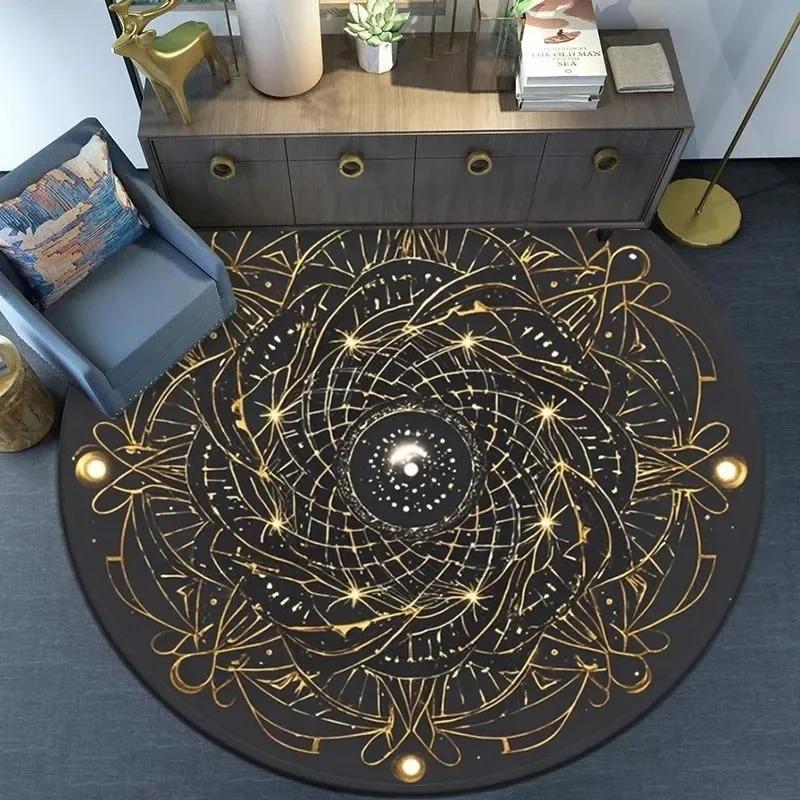 Galaxy Vortex Holographic Horizon Round Carpet, Metaverse Simulated Sci-Fi, Game Room Carpet, Computer Desk & Chair Floor Mat