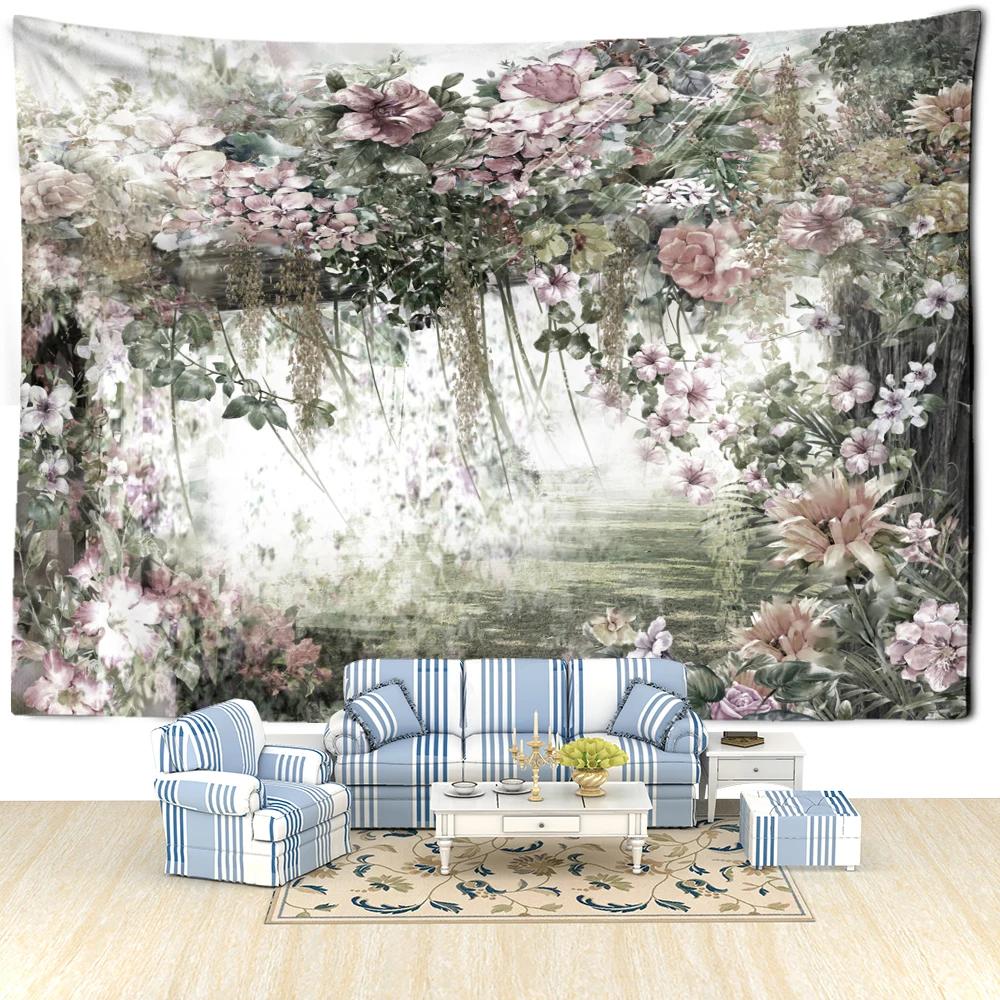 Flowers Drooping Leaves Landscape Tapestry Wall Hanging Bohemian Minimalist Hippie Natural Art Bedroom Dormitory Home Decor