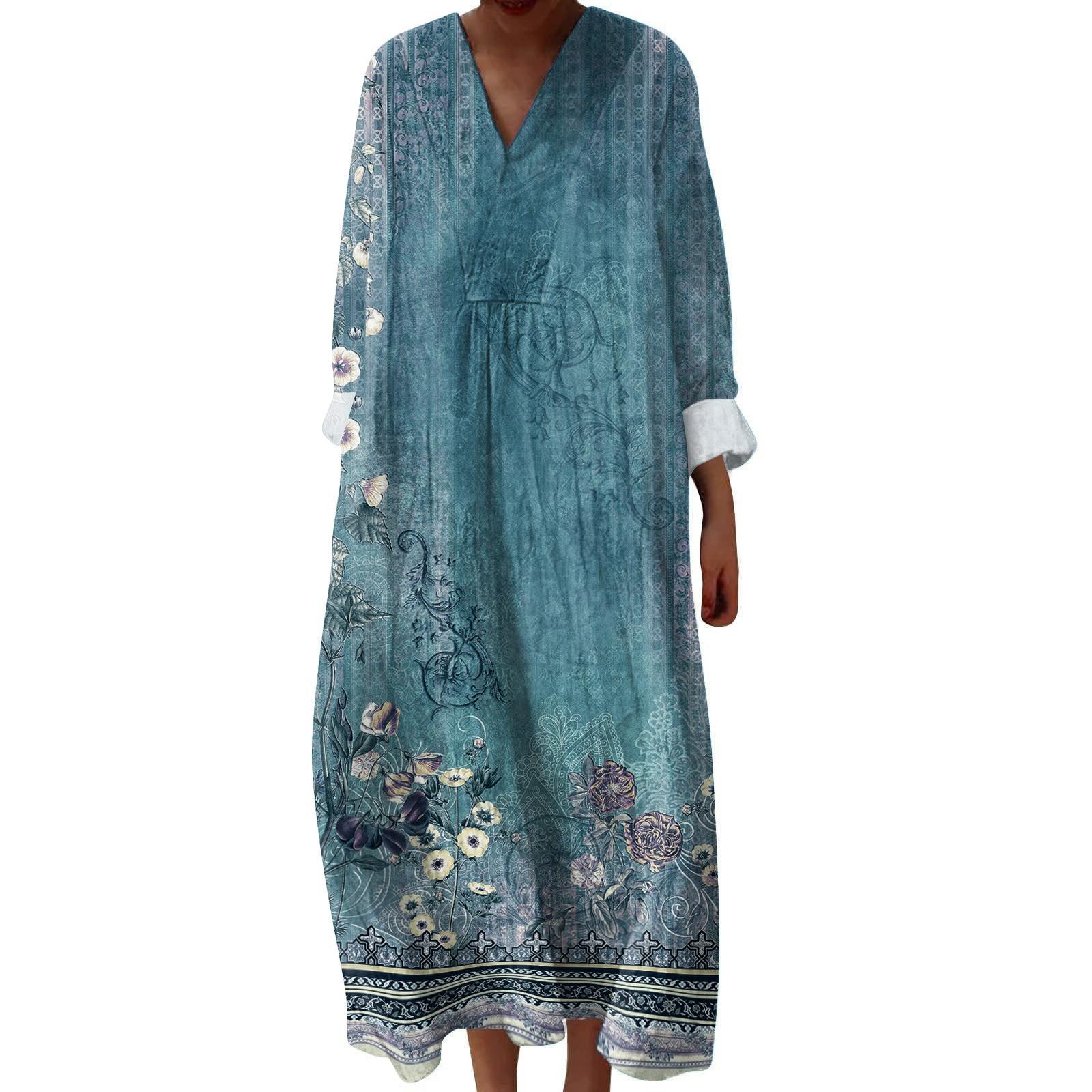 

Жіноча повсякденна та модна сукня з V-подібним вирізом з принтом з довгими рукавами Сукня з довгими рукавами XL