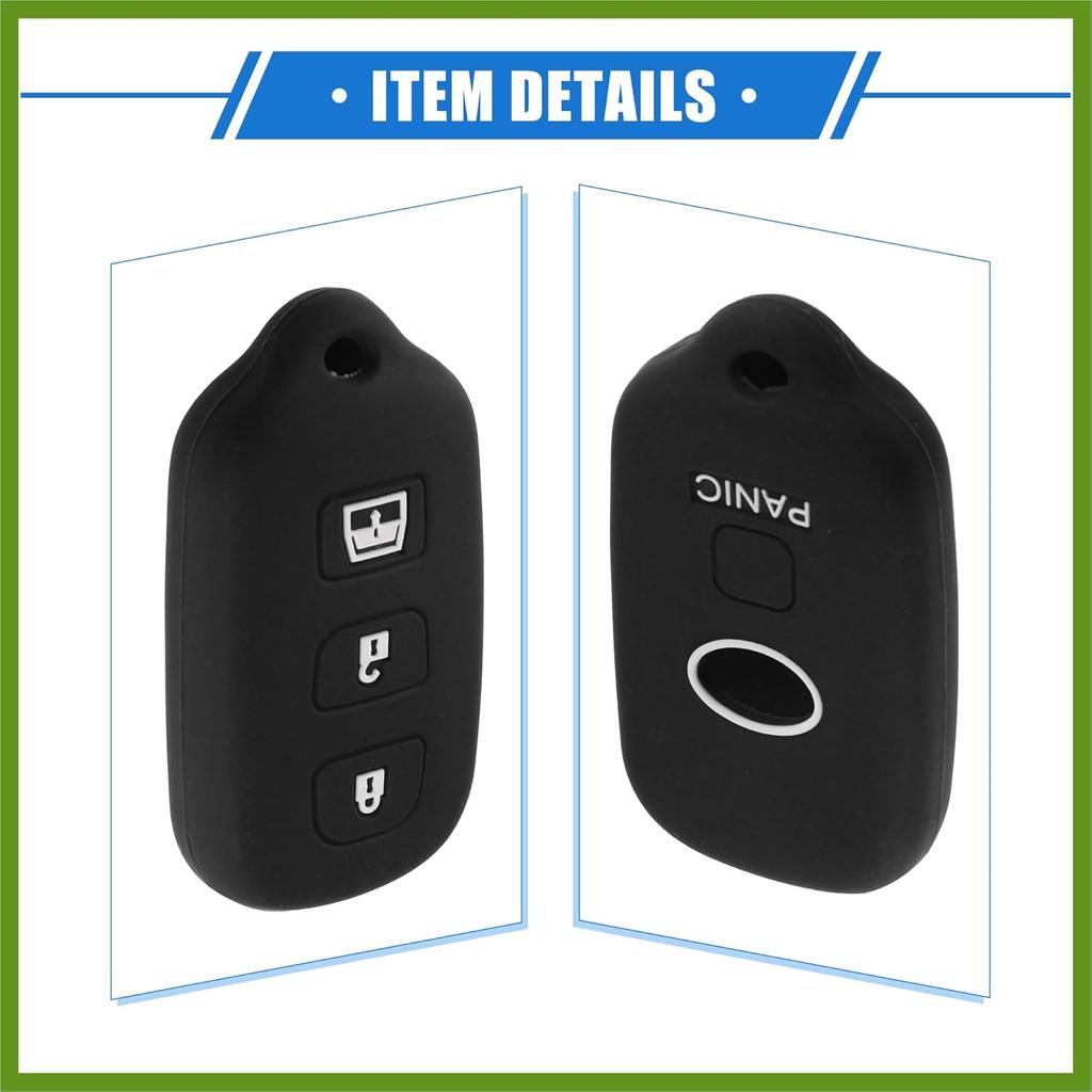 2 Pcs Key Fob Case Cover Compatible for Toyota 4Runner 1999-2009 4 Button, Durable Silicone Black Remote Key Case Protector Replace Parts Vehicle