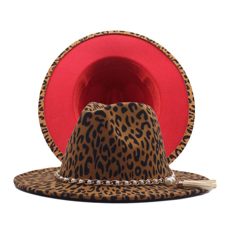 Autumn and winter British style men and women double-sided color matching printed woolen jazz hat new fashion flat-brimmed hat big eaves hat