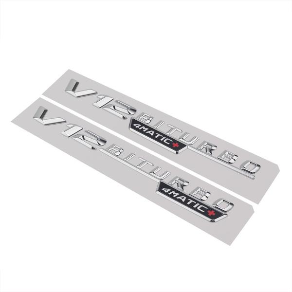 2pcs V12 BITURBO 4MATIC Logo Letters Sticker For C E S G Class SL ML W221 W205 W210 W211 W212 Fender Badge Decal