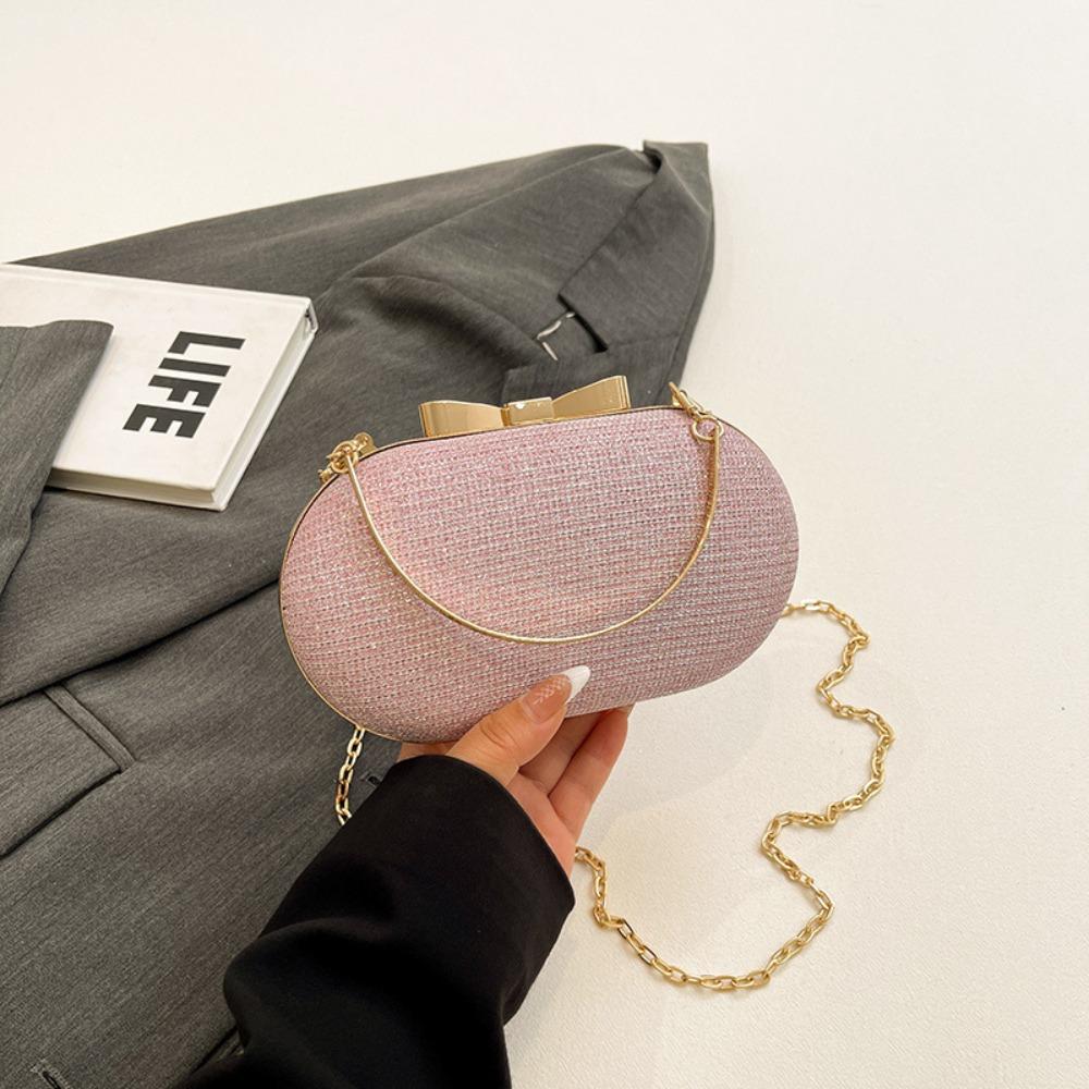 Elegant Sequined Glitter Evening Bag Bow Sparkling Shiny Clutch Bag Metal Chain Crossbody Bag Dinner