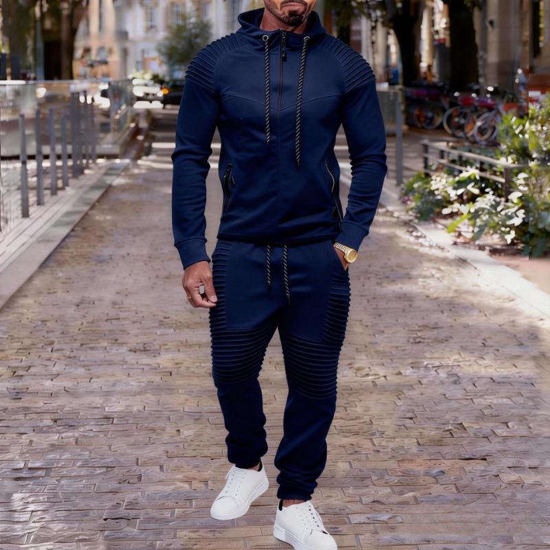 Mens 2 Piece Tracksuit Hooded Zip Up Jacket And Pants Set