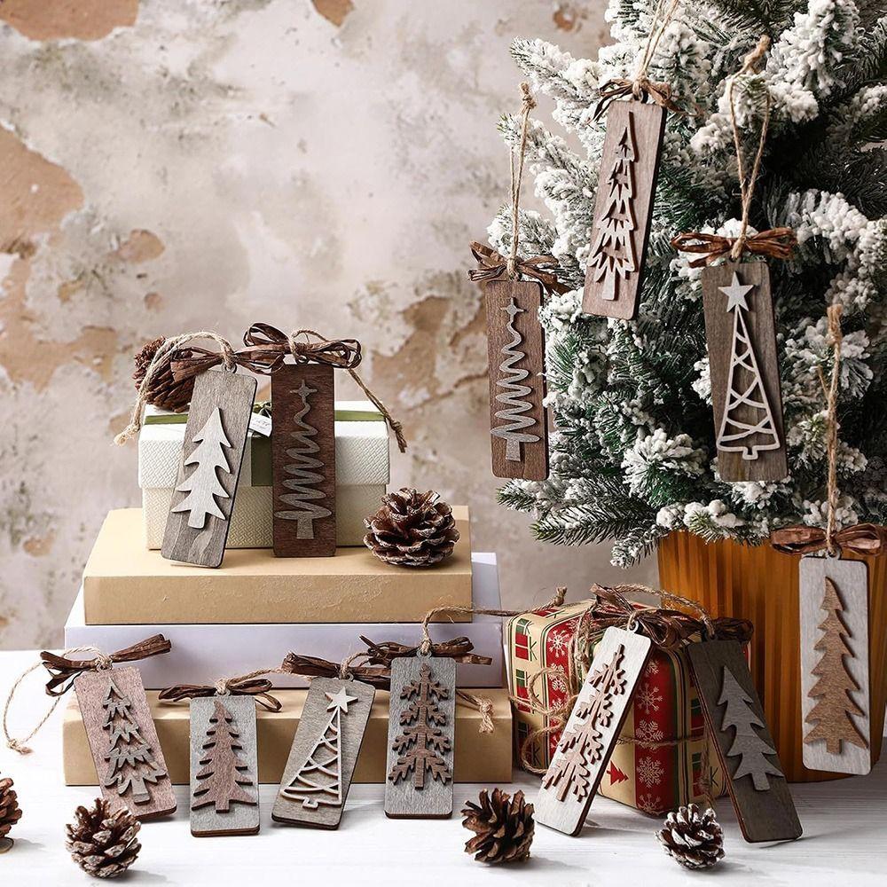 6PCS Multicolor Christmas Hanging Decoration Wood Festive Gift  Winter Holiday