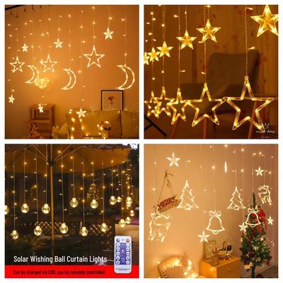 Zasilane energią słoneczną Lampki Kurtynowe Wróżki Gwiazdy i Księżyca z Pilotem do Kempingu na Zewnątrz