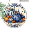 2D Flat Printed, 1pc Blue & White Porcelain Autumn Pumpkin Wall Art - Aluminum Hanging Circular Pediment with Happy Fall Design, Lightweight Durable