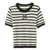 Women's Plus Size Striped Hollow-Out Knit Short Sleeve Top