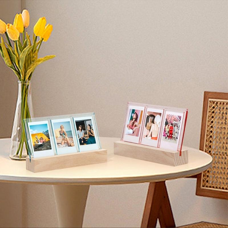 Illuminated Acrylic Pictures Holder for 3Inch Photos, Triples Slots Desk Frame, Gift for Friend Family Desk Decors
