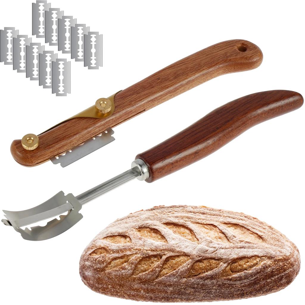 Bread Lame Slashing Tool Dough Scoring Cutter with 5/6/10 Blades Protection Cover Portable Baker Cuter Set Straight and Curved