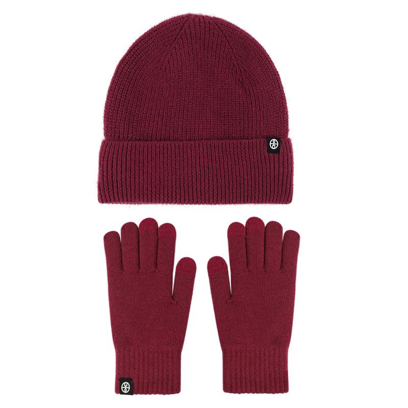 Ankola Red Hat Scarf Glove Cover Set Winter Warm Outdoor Cold Thickened Velvet Ear Protector Knitted Hat