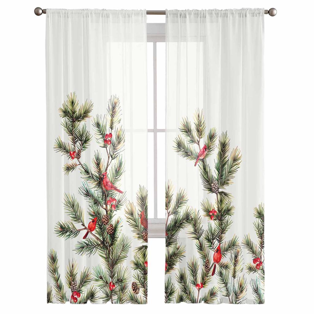 Christmas Pine Needle Jam Curtains For Living Room Bedroom Home Decoration Window Voile Tulle Curtain Drapes