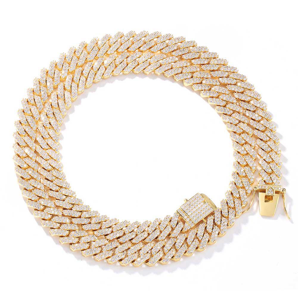 Hip Hop Shining Fashion Style 12MM Wide Buckle Diamond Cuban Necklace Bracelet Set with 5A Zircon Exquisite Jewelry