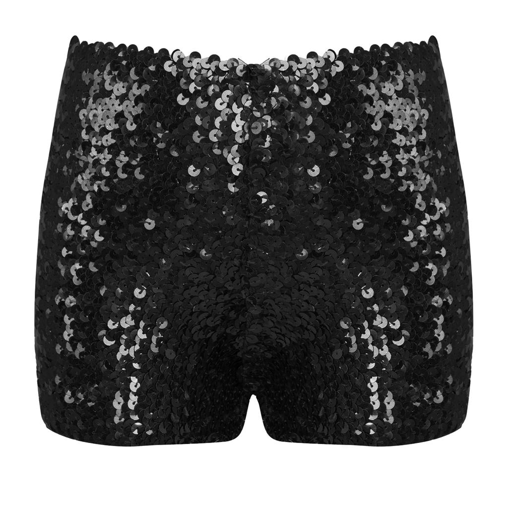 Kids Boys Girls Dance Shorts Shiny Sequins Solid Color Good Elastic Waist Stage Performance Athletic Wear