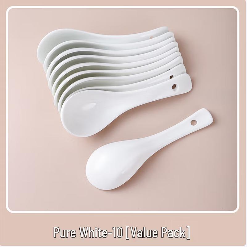 SIFAR Pure White Ceramic Three-Bend Spoons (8-Pack)