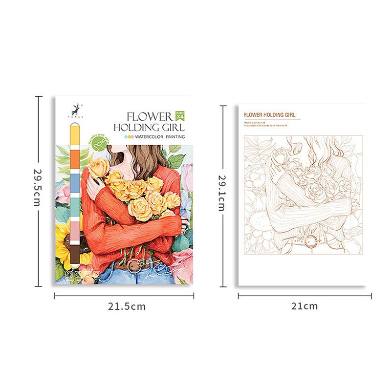 Přenosný akvarelový malířský blok 4 listy omalovánka se štětcem k malování kvašový blok dětské graffiti kreslení obrázků psací potřeby