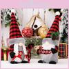 Charming Red And Black Checkered Gnome Statues Perfect For Christmas Holiday Decor