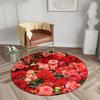 Luxurious Red Floral Pattern Round Shape Floor Mats Kitchen Hallway Runner Rug Bedroom Living Room Soft Carpet Non-slip Area Rug