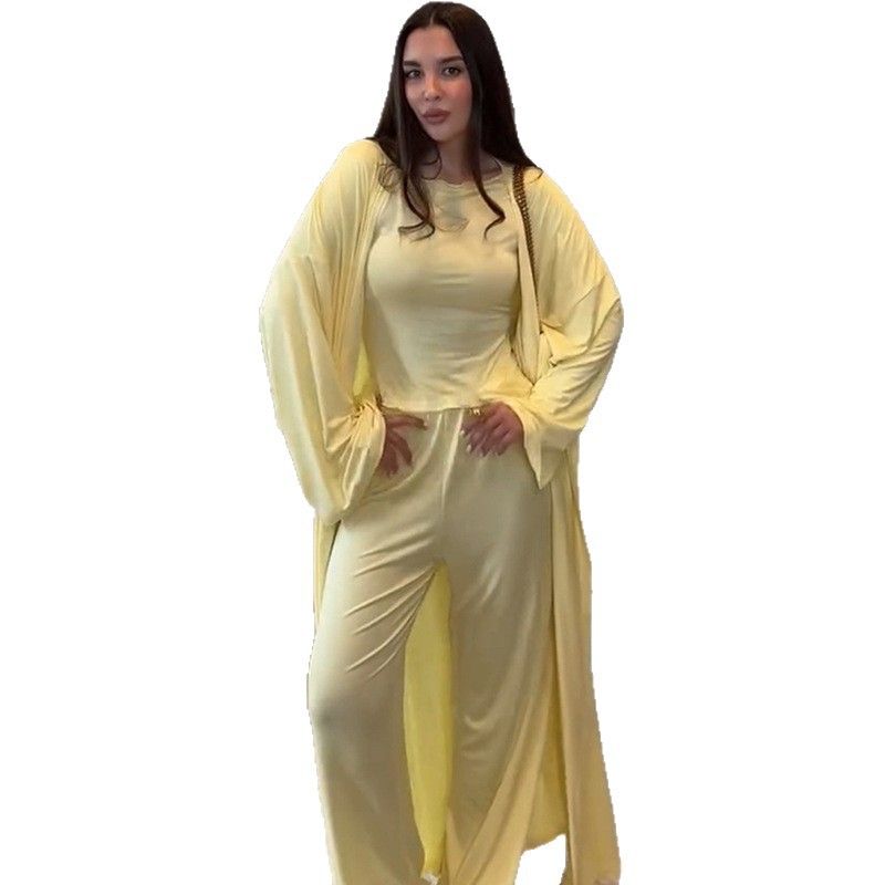 Western Style Fashion Casual Loose Robe Top Trousers Three-Piece Fashion Three Piece Set