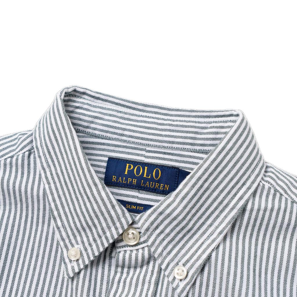 Polo Ralph Lauren SS23 Striped Pointed Collar Button Long Sleeve Shirt Men Shirts Gray Green White 710815567-002