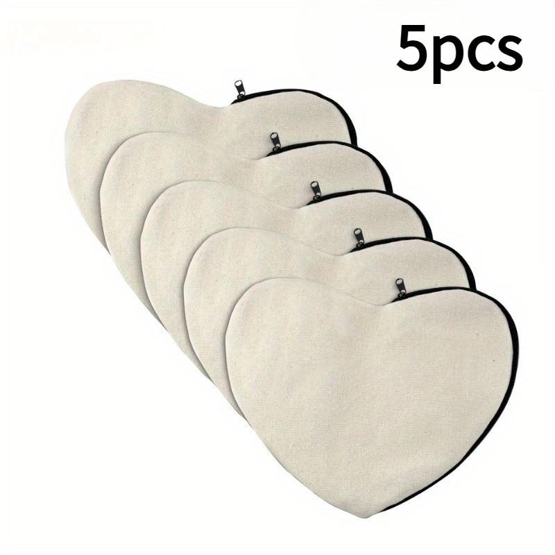 

5pcs Heart-shaped Canvas Makeup Bag with Zipper -Multifunctional DIY Craft Bag for Storing Cosmetics,and Stationery Storage Bags