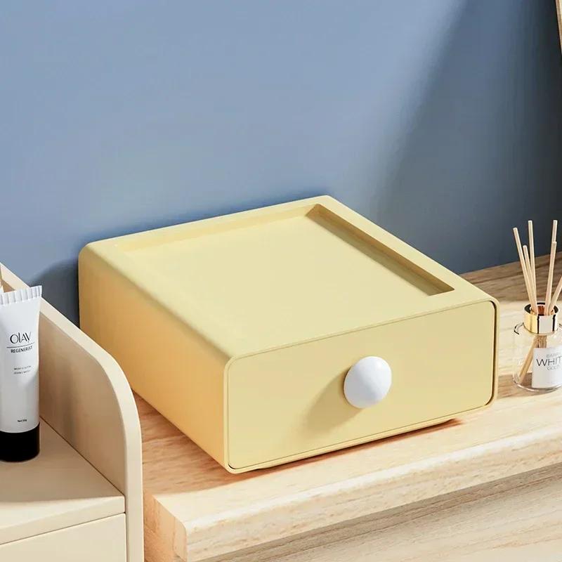 Tabletop Organizer Boxes Solid Color Drawer Storage Boxes Stackable Plastic Drawer Box Cosmetics Container Case Household Bins